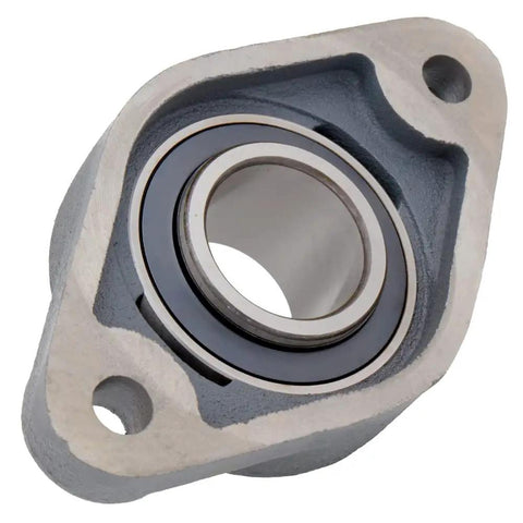 Two Pack 2-Bolt Flange-Mount Ball Bearing Unit With Cast Iron Housing, Insert Bearing, 1-3/4 Inch Bore, Set Screw Locking, 7.401 Inch Flange Length
