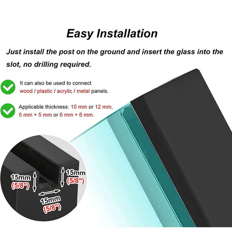 Matte Black Glass Railing System With Durable Stainless Steel Balustrade and Glass Panels for easy installation on wood or plastic.