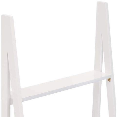 Five Tier Ladder Bookshelf With Solid Rubberwood Frame And Clean White Finish close-up of shelf and support leg detail.