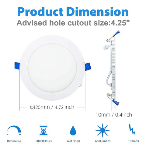4 Inch LED Recessed Downlight Kit, 12 Pack, 5CCT Selectable Canless Ceiling Light with J Box dimensions and features