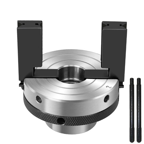 3-1/4 Inch Two Jaw Pen Drilling Lathe Chuck With Reversible Self Centering Jaws 1 Inch By 8 TPI Headstock Thread side view