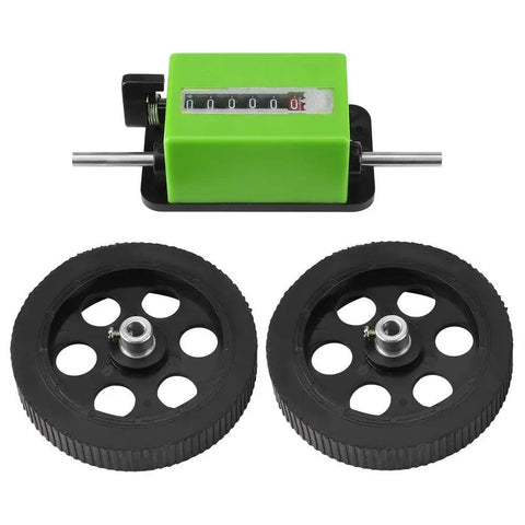 Top Shelf Six Digit Mechanical Meter Counter With Dual Rolling Wheels For Dead Accurate Length Measurement On Textiles Printing And Artificial Leather Easy Zero Reset Tracking System with green body and black wheels