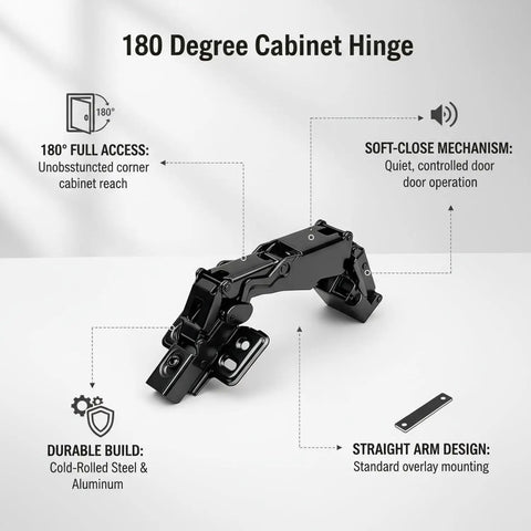 180 Degree Straight Arm Cabinet Hinge For Full Overlay Doors With Soft Close Damping Built To Last Heavy Duty Corner Kitchen Hardware