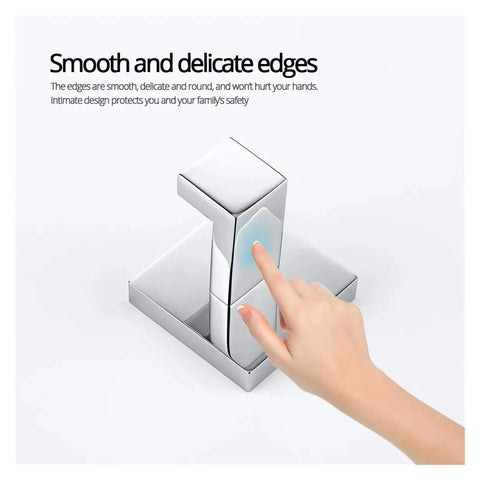 Close-up of Premium Stainless Steel Heavy Duty Towel Hook Wall Mounted Robe Hook with smooth edges and hand for scale.