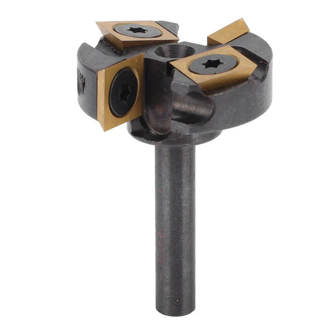 Heavy Duty Flattening Router Bit For Slab Surfacing With Four Sharp Carbide Blades shown with a cylindrical shank ready for wood and chipboard.