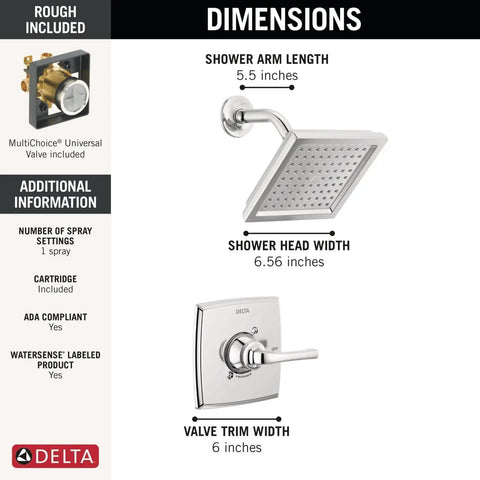 Geist 14 Series Chrome Shower Faucet Set With Powerful Full Spray Head And Valve Trim Kit Universal Valve Compatible dimensions