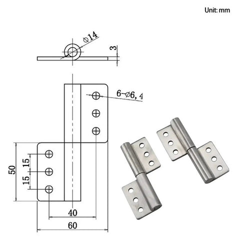 Heavy Duty Stainless Steel Detachable Flag Hinges For Doors featuring dimensions and design details for smooth, silent operation.