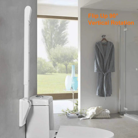 27.5 Inch Stainless Steel Bathroom Grab Bar With Foldable Skid Resistant Toilet Safety Rail for Disabled and Seniors next to toilet