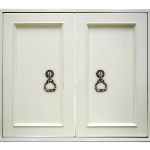 Retro Zinc Alloy Pull Ring Cabinet Handles 4 Pack For Cabinets And Cupboards, Vintage Drawer Knob Pulls on double white doors