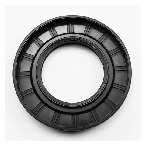 Premium Washing Machine Bearing Kit With Oil Seal Replaces Part 0020600184 featuring a round black oil seal with grooves.