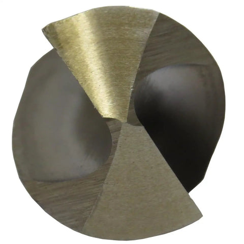 Close-up of Cobalt Drill Bit, 1-1/2 Inch Diameter, Reduced Shank (1/2 Inch Shank), DWDCO Series, Gold Oxide Finish tip