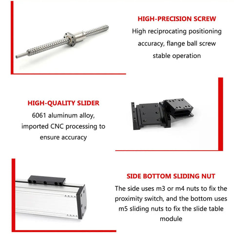 Pro Grade Linear Motion Guideway for CNC Routers and Lathes, Ultra Precision 0.03mm, Stroke 50-500mm, Flexible Mounting With Side and Bottom Nuts, M3/M4 Sensor Mounts and M5 Module Mounts for DIY Machining, 6061 aluminum