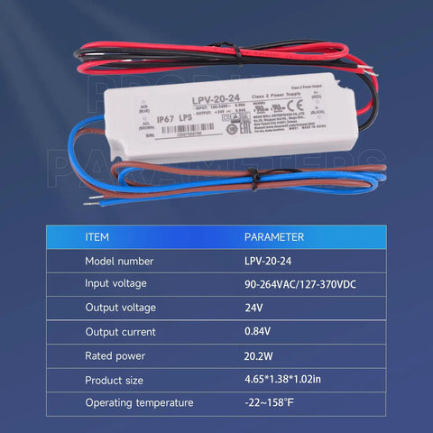 Heavy Duty Ip67 Waterproof Ac Dc Switching Power Supply Flat Out Built Tough For Led Lighting And Equipment 24V 0.84A with wires.