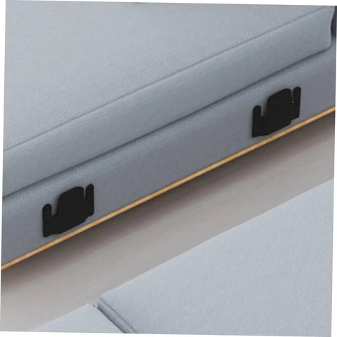 Heavy Duty 4 Piece Iron Sectional Sofa Connectors, No Sweat Install Couch Joint Brackets on gray sofa cushions.