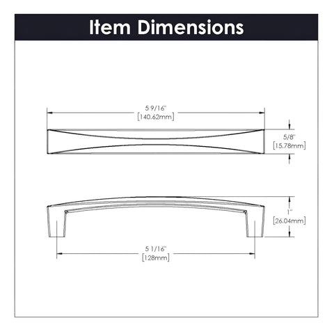 Diagram of 5-1/16 Inch Center To Center Cabinet Pull In Matte Black Finish Modern Arc Handle With dimensions