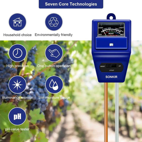 3 In 1 Soil Moisture Light And PH Tester For Garden And Lawn with high precision and one-button operation features