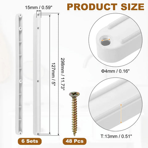 Six Pack Plastic Drawer Slides 300Mm Side Mounted Cabinet Rails With Mounting Screws Top Shelf showing dimensions and hardware details.