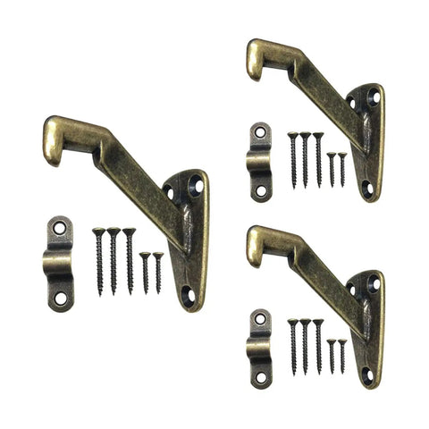 Beefy Heavy Duty Handrail Brackets In Antique Brass 3 Pack Solid Die Cast Wall Mount Stair Support parts and screws