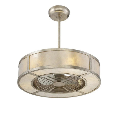 Slick Mid Century Modern Fandelier Ceiling Fan With Remote Control Mica Drum Pendant Light Silver Dust Finish, stylish drum design.