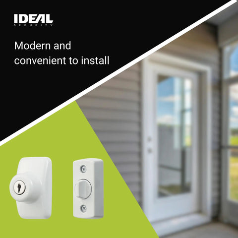 Rock Solid Heavy Duty Deadbolt Lock For Storm And Screen Doors Featuring Quick Keyed Entry Sleek Snow White Finish two-piece set