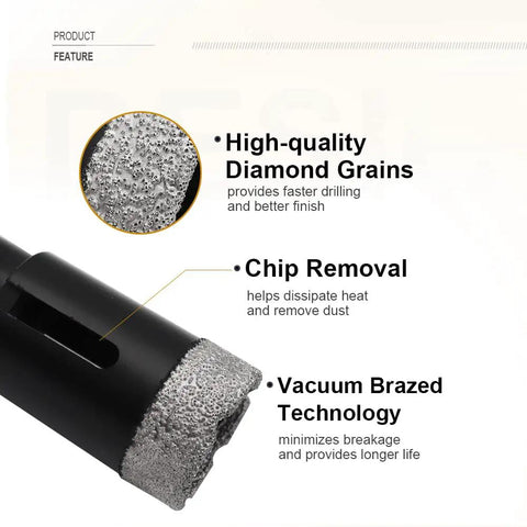 Close-up of Diamond Core Drill Bits 2 Inch with vacuum brazed technology, U-groove teeth, highlighting features like chip removal.