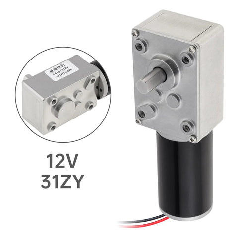 ZVKV 12V DC worm gear motor with metal gearbox and bracket, 40 RPM, side view