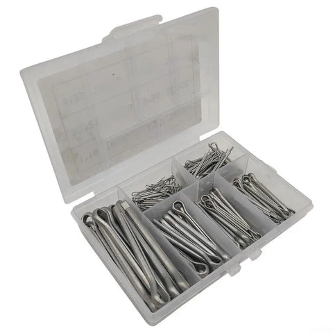 Rust Resistant Galvanized Cotter Pin Set With 230 Pieces Of U Shape Hairpin Clips And Fasteners Kit For Industrial Automotive Machinery And DIY Projects Includes Durable Storage Case And A Wide Range Of Fasteners For Any Job, open storage case with galvanized U-shaped cotter pins