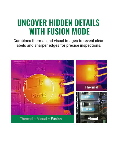 Thermal Imaging Camera With 3.5 Inch Touch Screen And Visual Camera, showing fusion mode with visible thermal and visual images together.