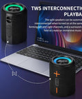 Two In One Portable Splittable Bluetooth Speaker Waterproof Bluetooth 5.3 on laptop, showing TWS interconnection.