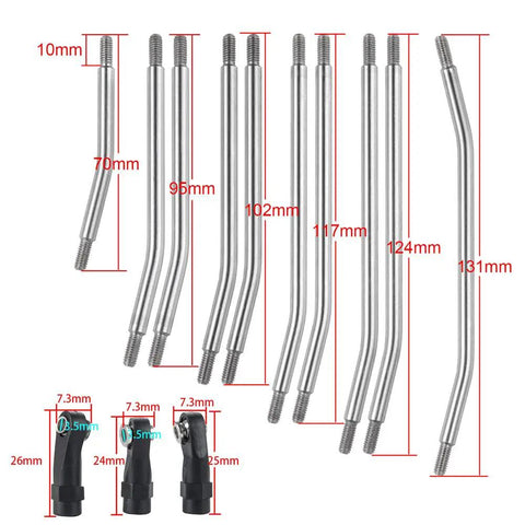 313mm Wheelbase Stainless Steel Rod End Linkage For Axial SCX10 II One Tenth RC Crawler Upgrade Parts, rods and connectors.