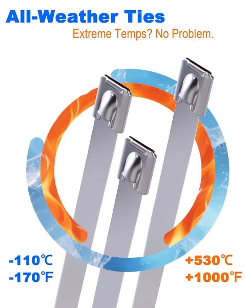 Heavy Duty Stainless Steel Zip Ties 304 Self Locking Cable Ties 11.8 Inch Pack Of 100 UV Resistant Heat Resistant Up To 1000F