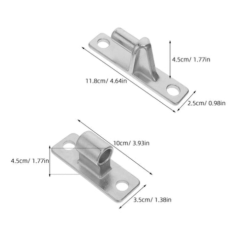 Heavy Duty Stainless Steel Gate Hinges Beefy Wall Mount Kit For Outdoor Fence And Barn Doors All Weather Resistant Hardware No Fuss Install Smooth Swing Action Solid, showcasing two sizes of hinges with measurements.