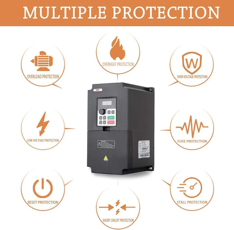 4KW 5.5HP 380V VFD Variable Frequency Drive Inverter with multiple protection features for CNC spindle motor speed control.