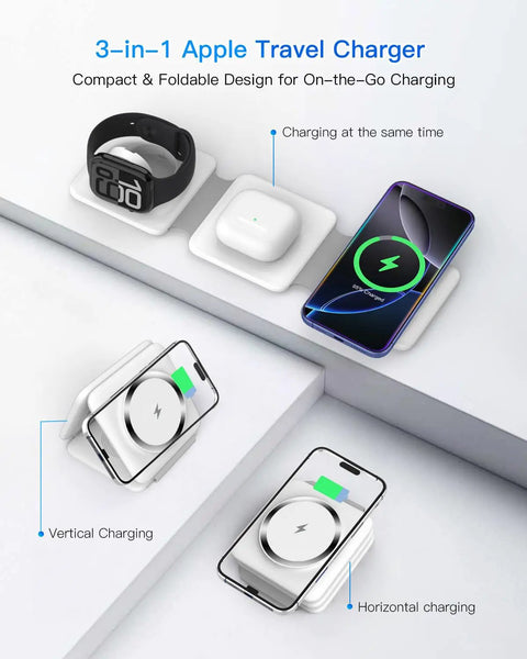 Dope 3 In 1 Foldable Magnetic Wireless Charger Dock For iPhone, Watch, And AirPods with travel-friendly design