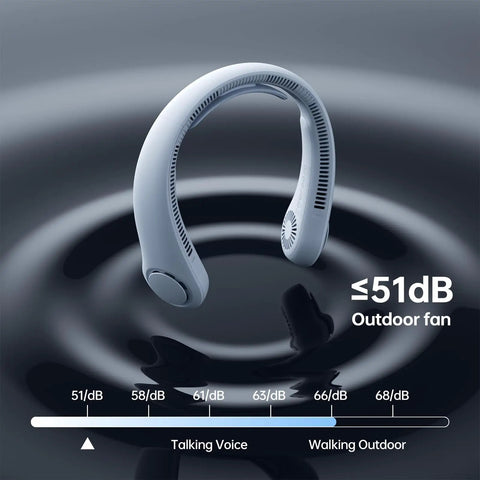 Portable Neck Fan With 5 Speed Gears 6000mAh Hands Free Wearable Bladeless Cooling Quiet USB Rechargeable in light blue