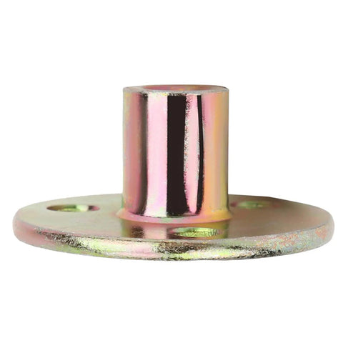 Close-up of galvanized Three Hole Flange Tee Nuts for furniture, showing smooth surface and M8 thread.