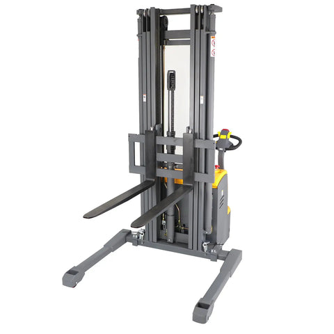 Heavy Duty Electric Forklift Stackers With 3300 Pounds Lifting Capacity And 220 Inch Vertical Reach, showcasing a compact design and sturdy frame.
