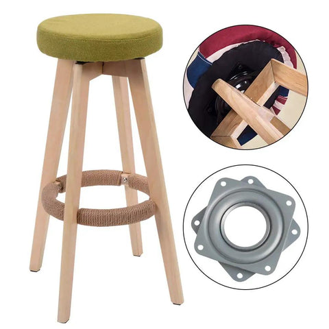 Square Six Inch Lazy Susan Turntable Bearing Smooth 360 Degree Swivel Plate For Cabinet Hardware Dead Nuts Stable For Kitchen Storage No Sweat Setup Heavy Duty Rolling Tray with olive green cushioned top and wooden legs.