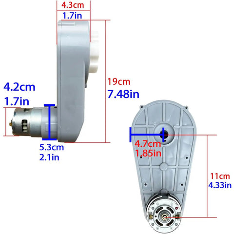Dimensions of RS775 24V High Speed Motor With Gearbox For Power Wheels Upgrade 18V 24V High Torque DC Motor