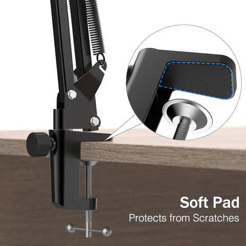 Heavy Duty Microphone Arm Stand With Suspension Boom, Anti Scratch Desk Clamp Up To 2 Inches showing clamp detail