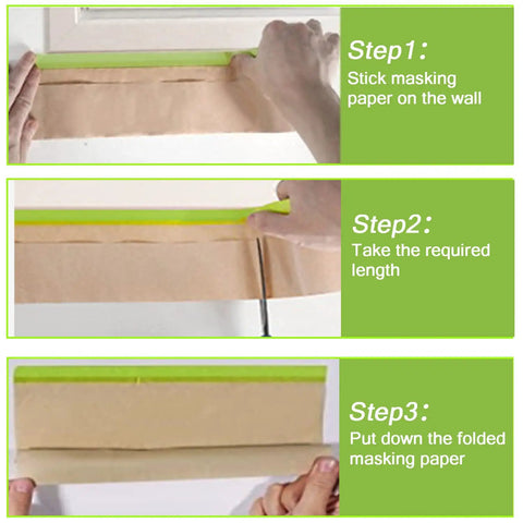 Step-by-step use of Pro Grade PreTaped Masking Paper And Tape Set 6 Rolls Of 18 Inch By 50 Feet for easy no mess painting