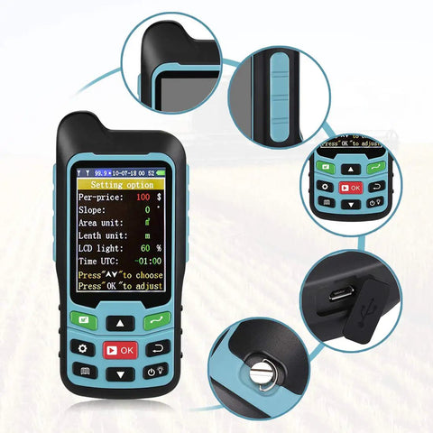 Handheld GPS GNSS Receiver For Land Surveying And Irregular Area Measurement with settings display and control buttons