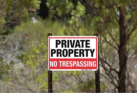 No Trespassing Private Property Sign 14x10 Inch Aluminum Weatherproof Outdoor Yard Fence Durable UV Printed Two Pack For Home And Biz Use Deter Intruders With High Visibility Red And Black