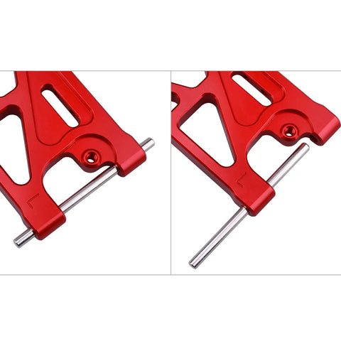 Close-up view of red CNC machined Aluminum Rear Lower Suspension Arms Set For ARRMA Mojave 6S BLX Desert Truck upgrade