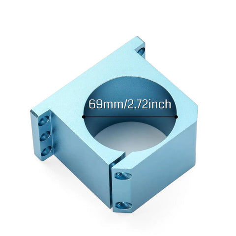 69mm Aluminum CNC Spindle Holder Mount Built For PROVerXL 6050 Plus CNC Machine Beefed Up Stability Quiet Operation Smoother And More Precise Cuts Compatible With 69mm Spindle Motors Or Trimmer Routers. blue aluminum 69mm spindle holder mount with 69mm/2.72in bore