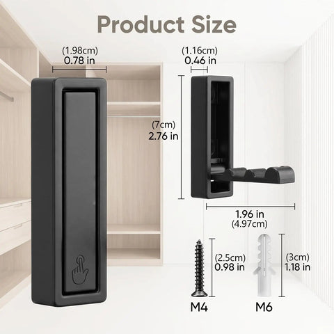 Product size details of 8 Pack Foldable Wall Hooks Matte Black Zinc Alloy Space Saving Heavy Duty Folding Hangers.