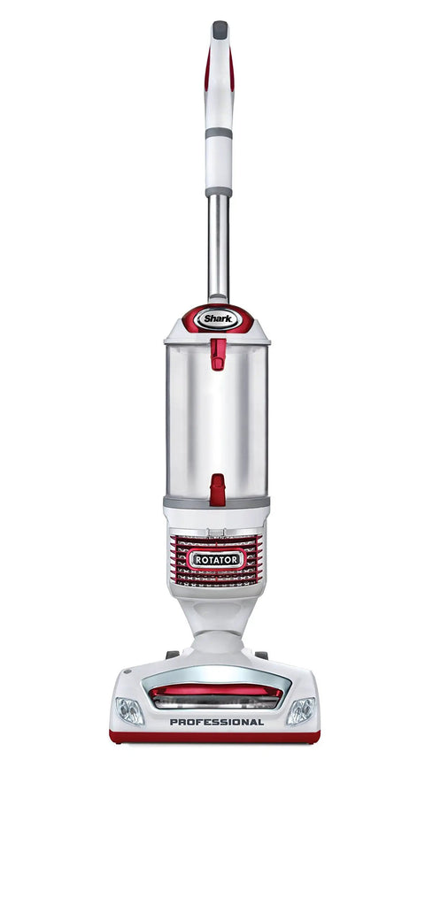 Shark Lift Away Upright Vacuum With Hepa Filter For Pet Hair and Carpet Cleaning White And Red Model Nv501 front view, lightweight design.
