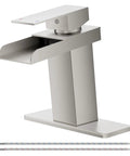 Waterfall Bathroom Faucet In Brushed Nickel Modern Single Handle Or 3 Hole Sink Faucet With Deck Plate And Pop Up Drain Easy Clean Finish