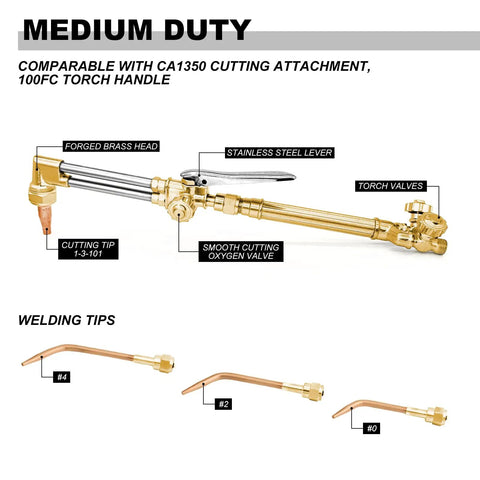 Upgraded Oxygen And Acetylene Gas Cutting Torch And Welding Kit For The Home Garage Medium Duty Set shown with handle and tips