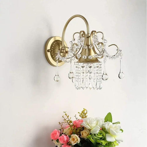 Modern Crystal Wall Sconce With E27 Socket For Bedroom And Living Room, stylish gold fixture with crystal details and wall mount.